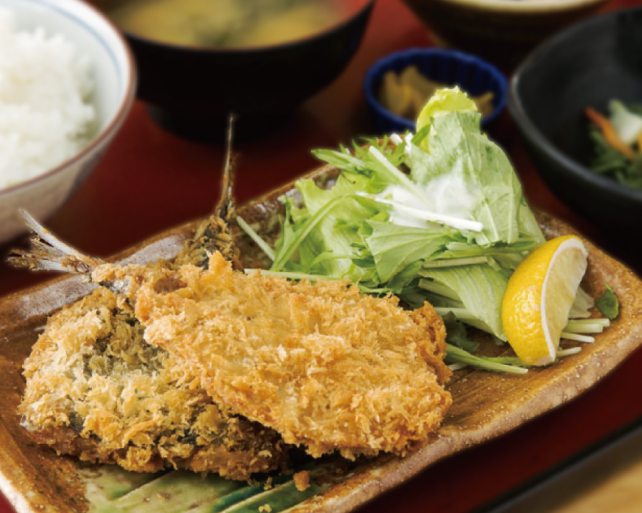 鯵フライと刺身定食